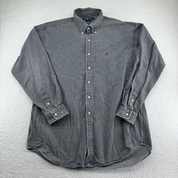 Ralph Lauren Blaire Shirt Mens XL Gray Heavyweight Long Sleeve Button Down Pony - Picture 2 of 7